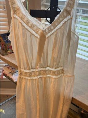 Vintage Handmade White Cotton Dress Lace Trim Cottagecore Prairie Dress Slip